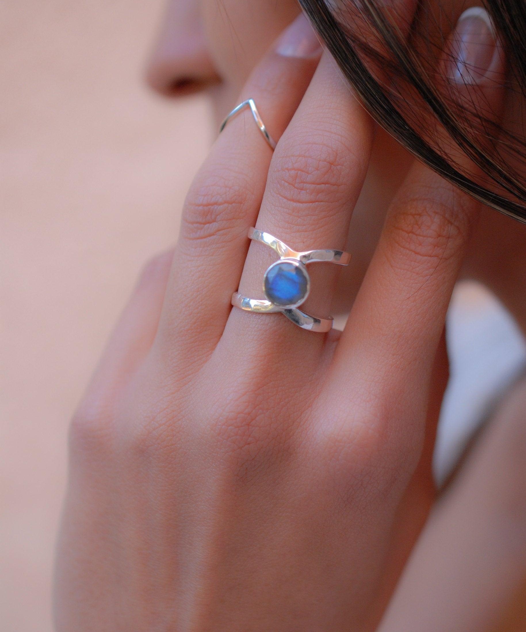 Rainbow Labradorite  Double Band Ring ~ Sterling Silver 925 ~  MR004 - Maresia Jewelry