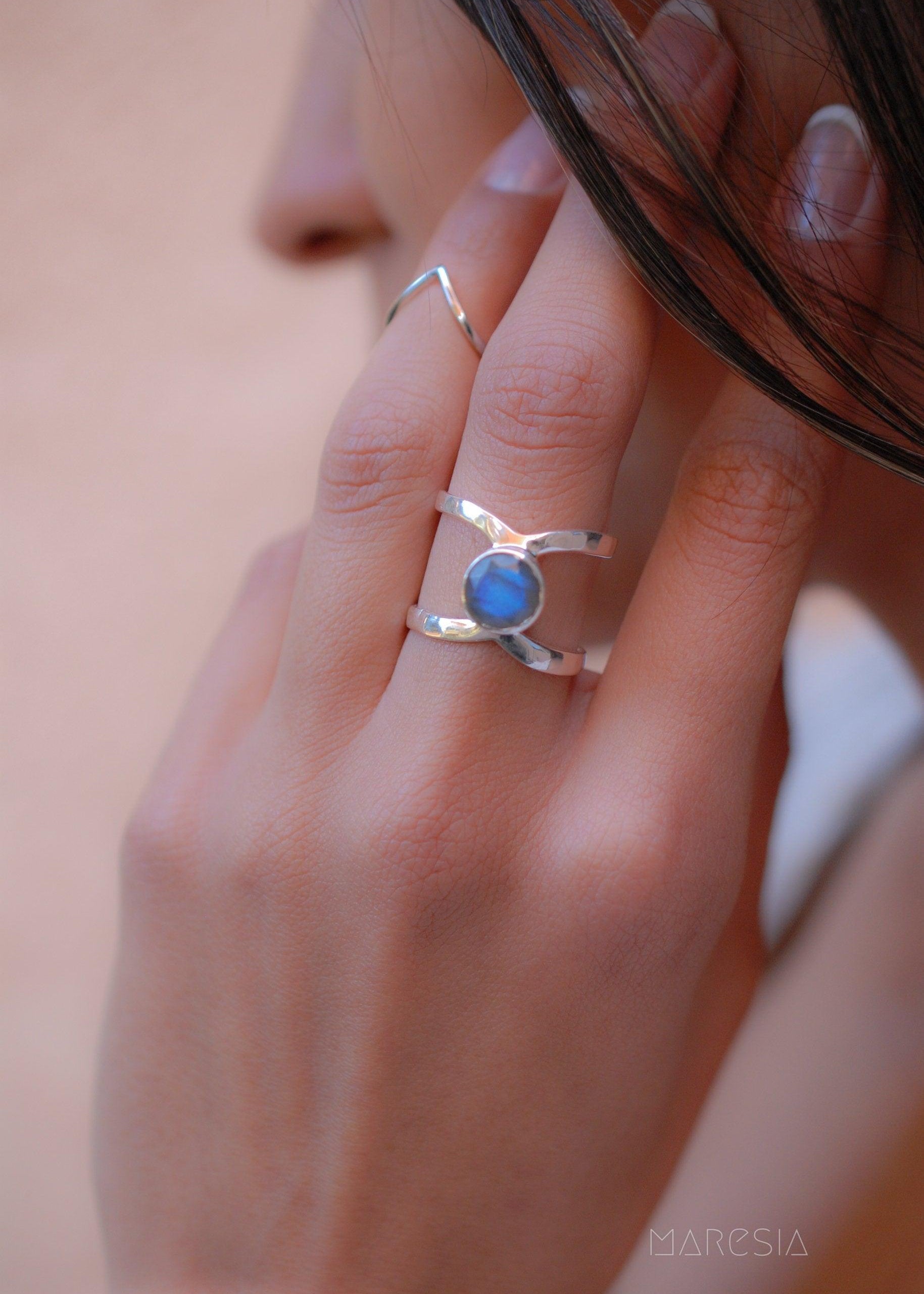 Rainbow Labradorite  Double Band Ring ~ Sterling Silver 925 ~  MR004 - Maresia Jewelry