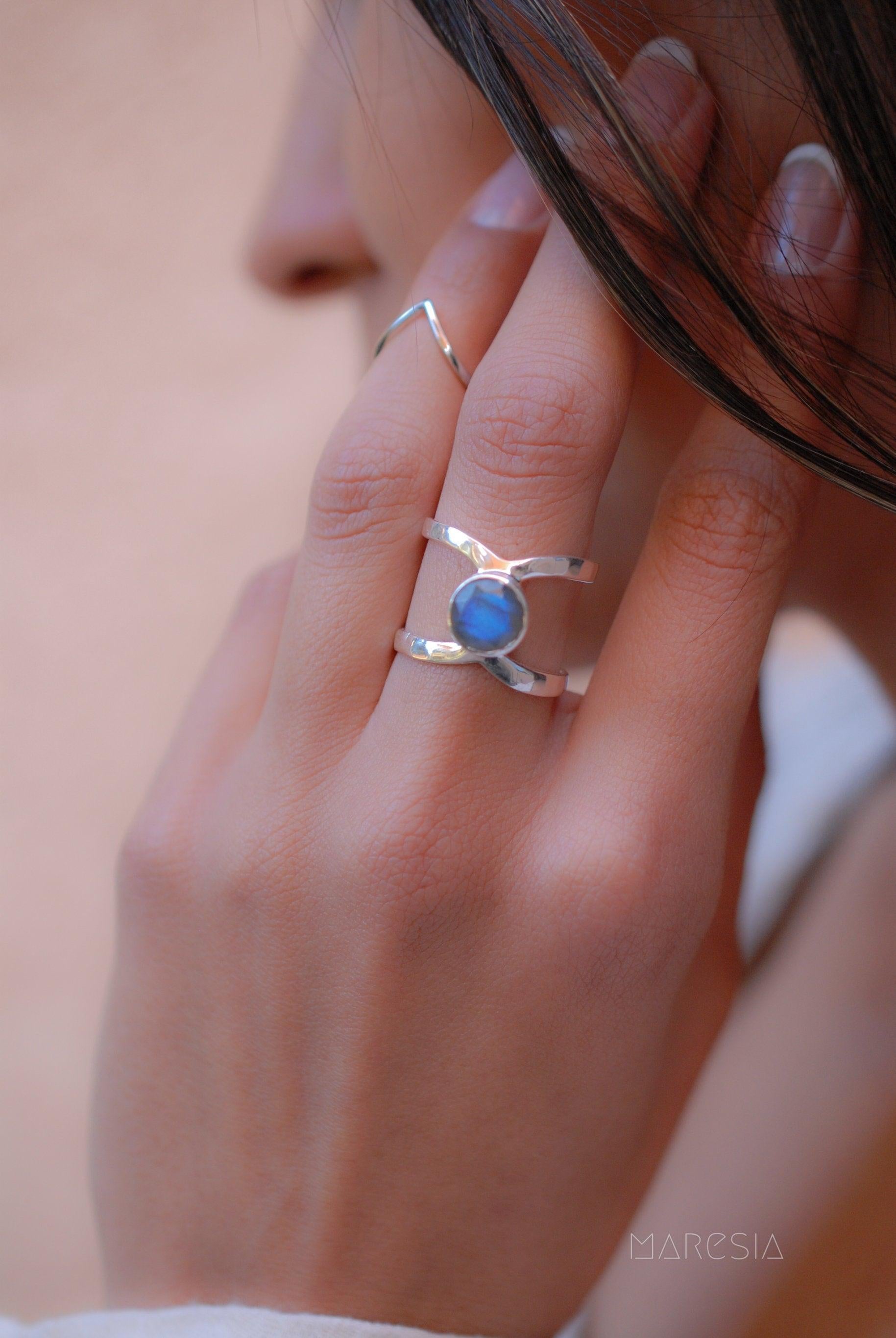 Rainbow Labradorite  Double Band Ring ~ Sterling Silver 925 ~  MR004 - Maresia Jewelry