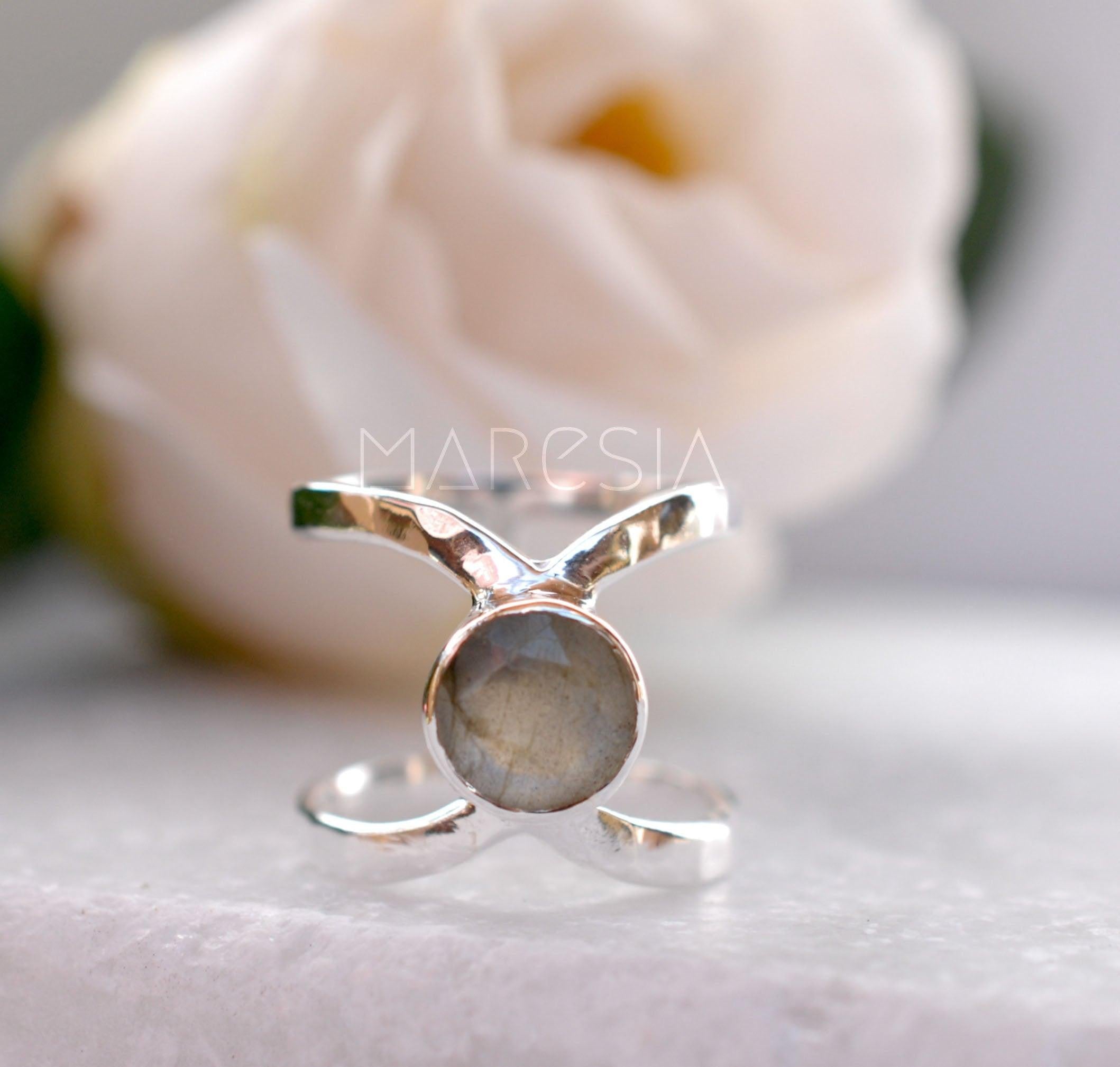 Rainbow Labradorite  Double Band Ring ~ Sterling Silver 925 ~  MR004 - Maresia Jewelry
