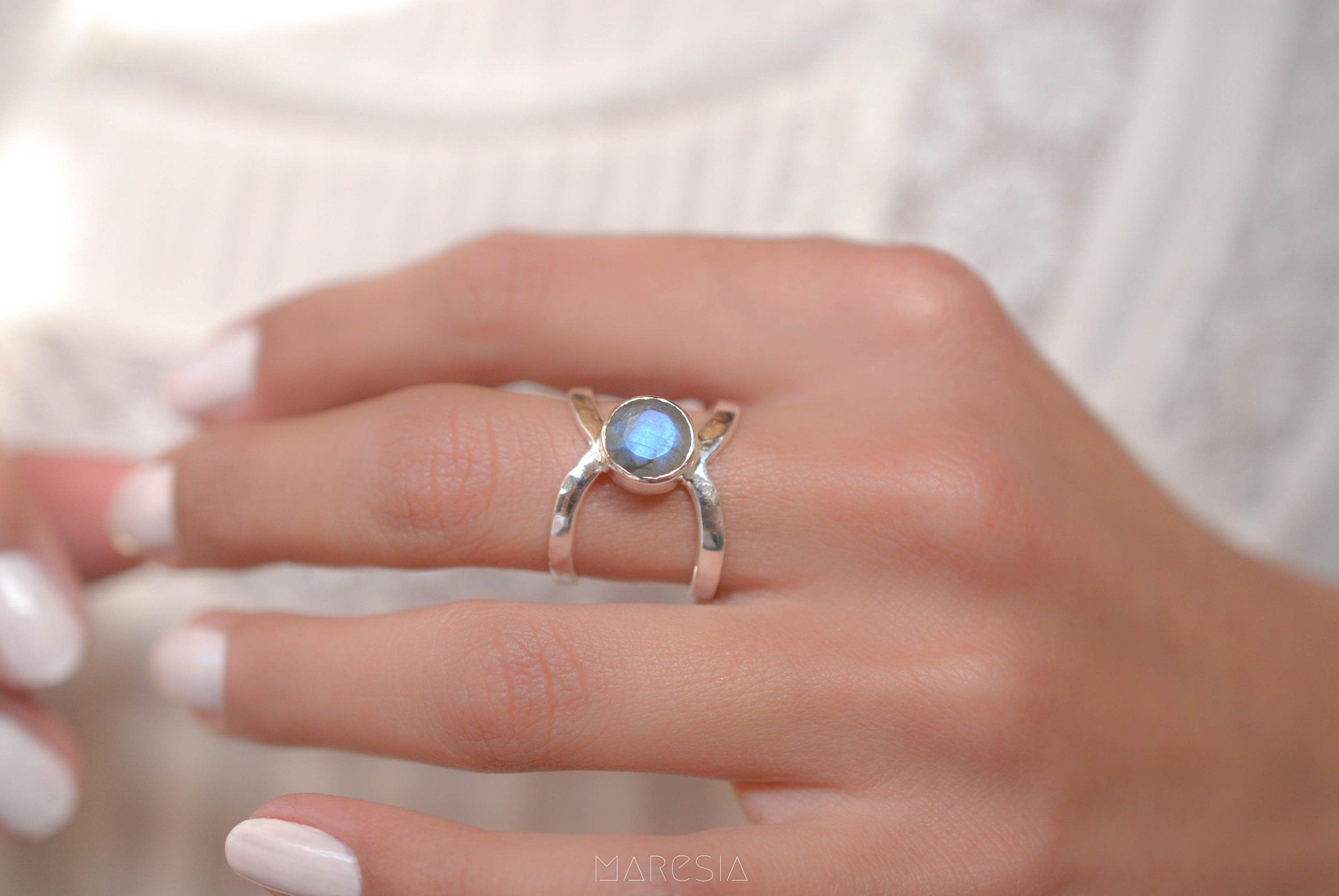 Rainbow Labradorite  Double Band Ring ~ Sterling Silver 925 ~  MR004 - Maresia Jewelry