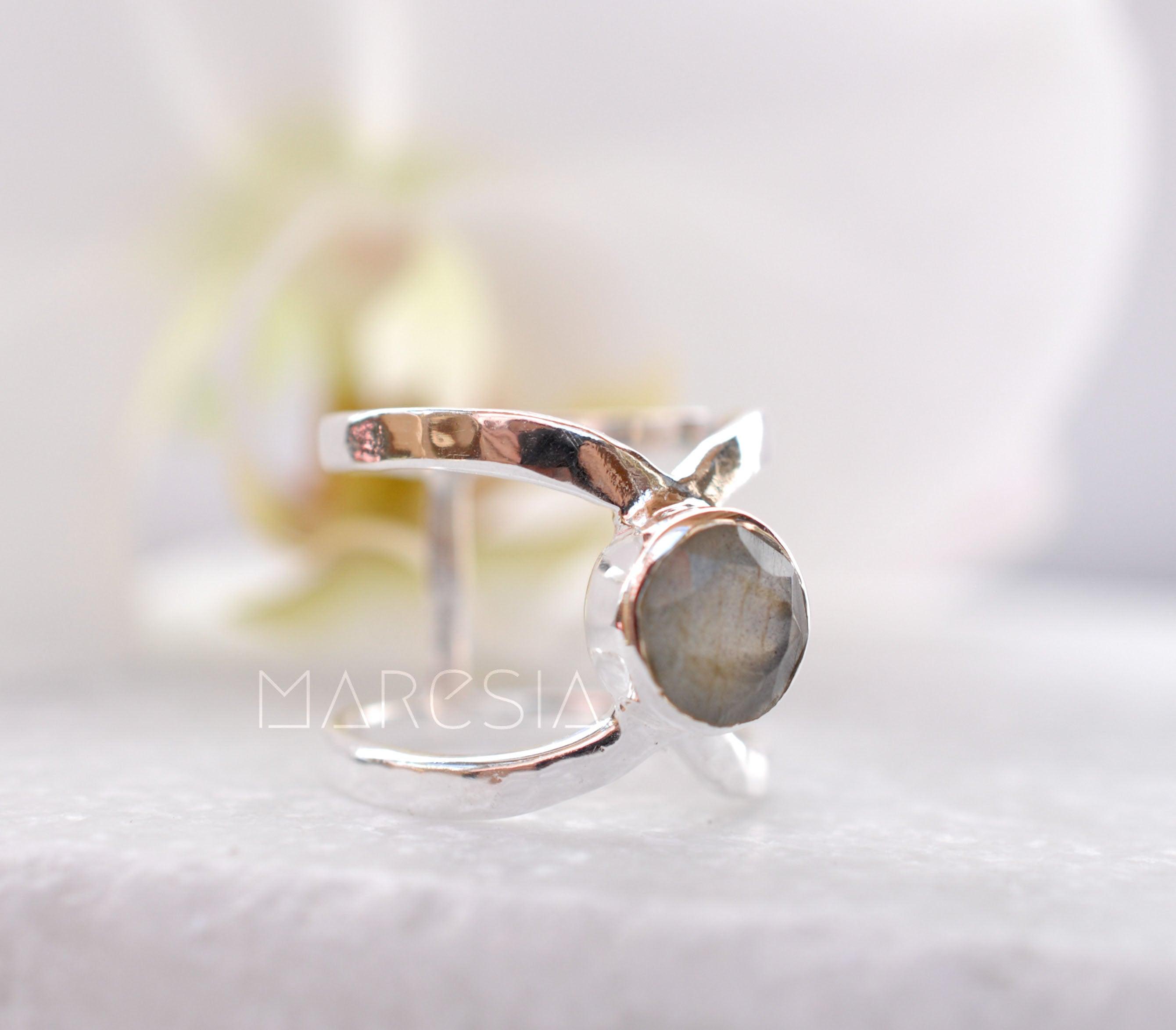 Rainbow Labradorite  Double Band Ring ~ Sterling Silver 925 ~  MR004 - Maresia Jewelry
