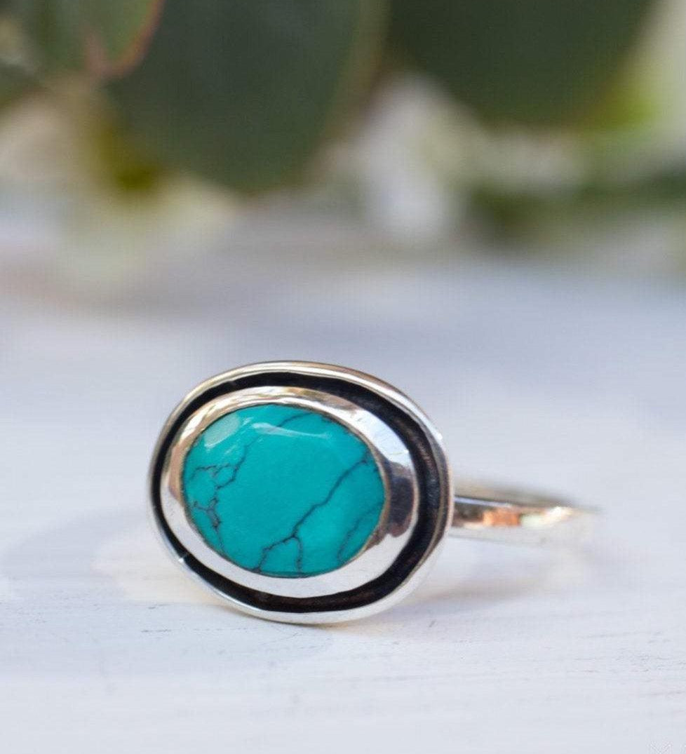 Howlite dyed Turquoise  Ring ~ Sterling Silver 925 ~ Handmade Everyday ~ Solitaire ~ Hippie ~ Bohemian ~December Birthstone  ~ MR180