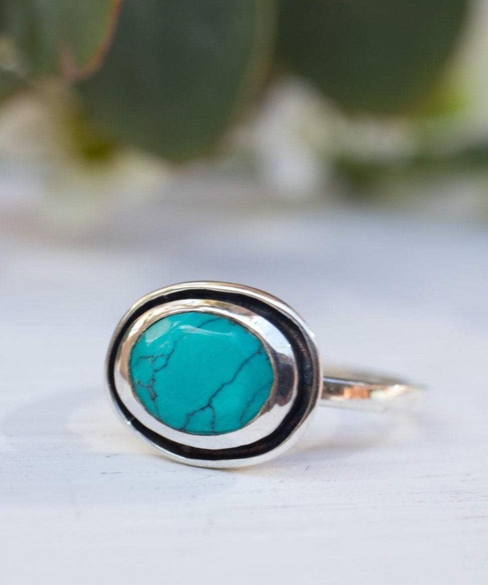 Howlite dyed Turquoise  Ring ~ Sterling Silver 925 ~ Handmade Everyday ~ Solitaire ~ Hippie ~ Bohemian ~December Birthstone  ~ MR180