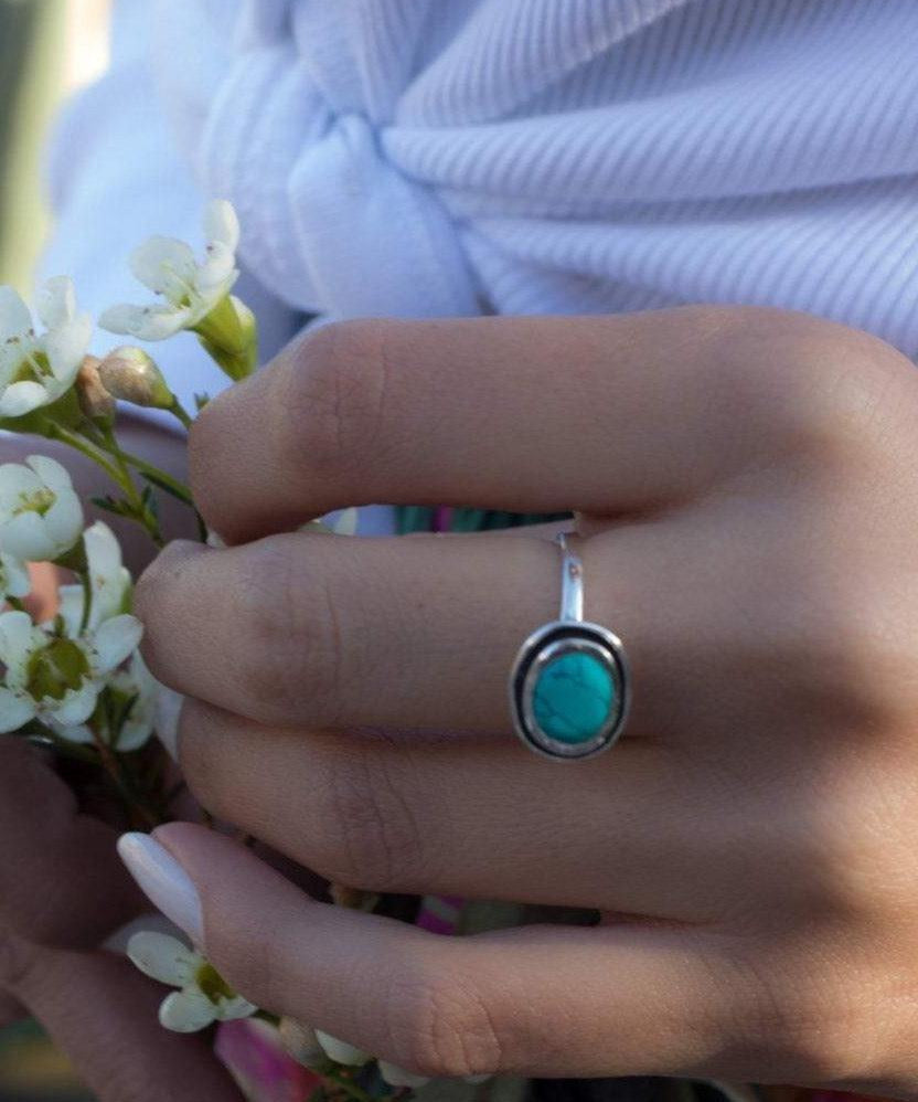 Howlite dyed Turquoise  Ring ~ Sterling Silver 925 ~ Handmade Everyday ~ Solitaire ~ Hippie ~ Bohemian ~December Birthstone  ~ MR180