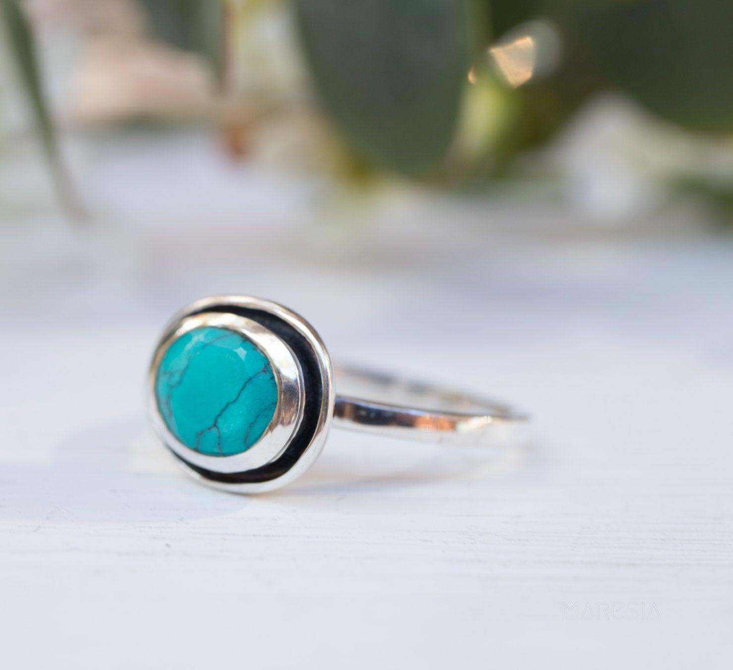 Howlite dyed Turquoise  Ring ~ Sterling Silver 925 ~ Handmade Everyday ~ Solitaire ~ Hippie ~ Bohemian ~December Birthstone  ~ MR180