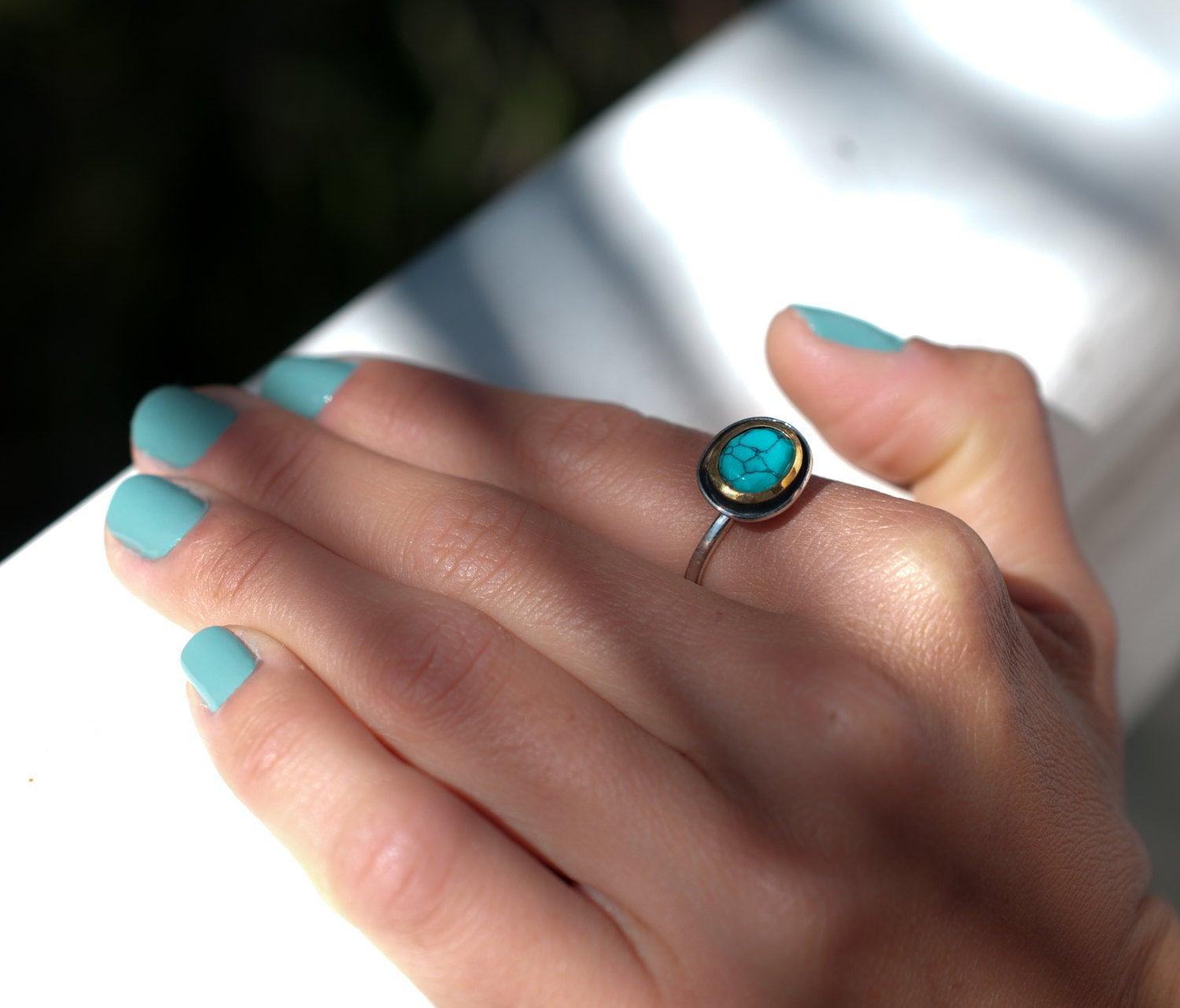 Howlite dyed Turquoise Ring ~ Sterling Silver 925 ~ MR041 - Maresia Jewelry