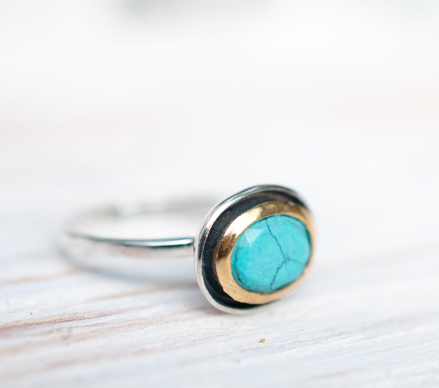 Howlite dyed Turquoise Ring ~ Sterling Silver 925 ~ MR041 - Maresia Jewelry