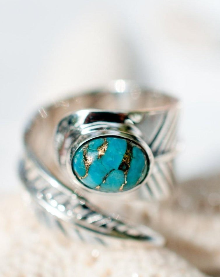 Tortuga Copper Turquoise Ring ~ Sterling Silver 925 ~ SMR130 - Maresia Jewelry