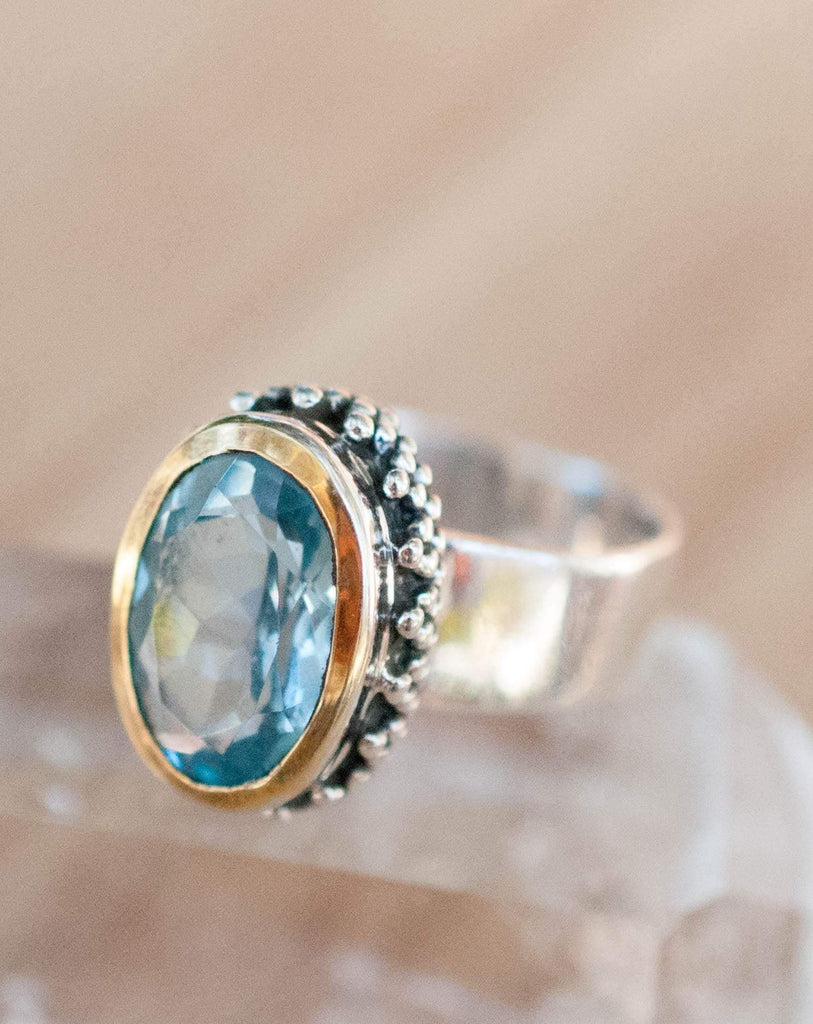 Blue Topaz Ring ~ Sterling Silver 925 and Gold Vermeil ~ MR019 - Maresia Jewelry