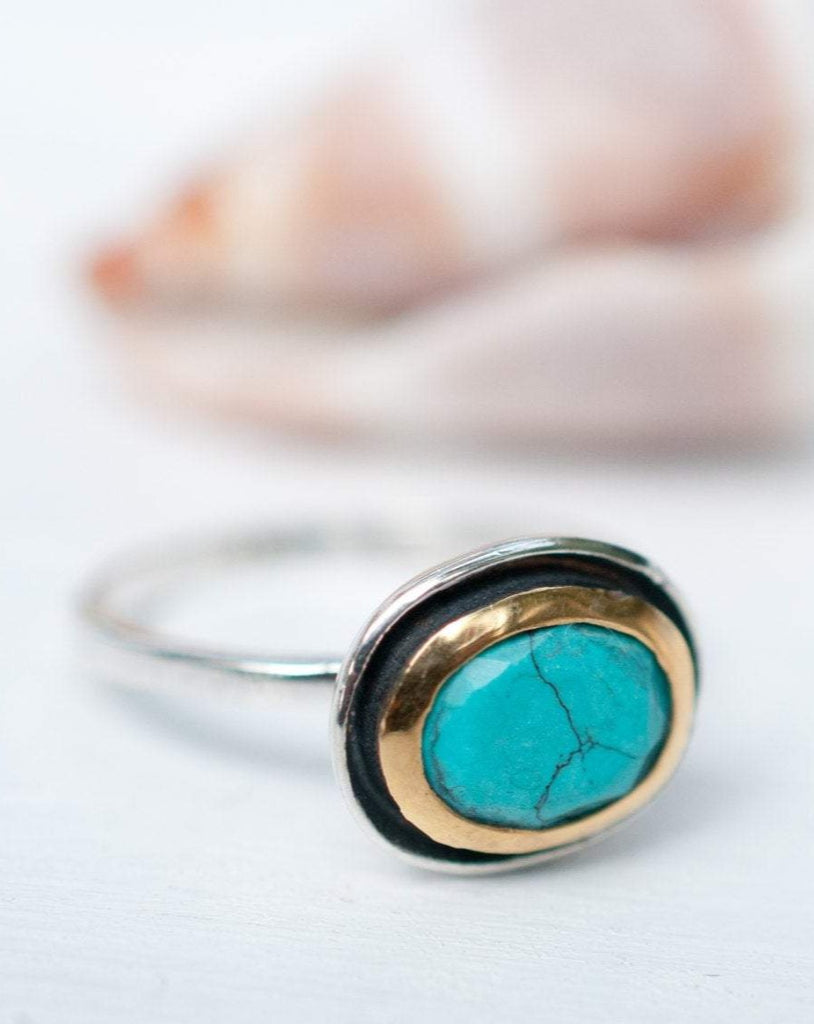 Howlite dyed Turquoise Ring ~ Sterling Silver 925 ~ MR041 - Maresia Jewelry