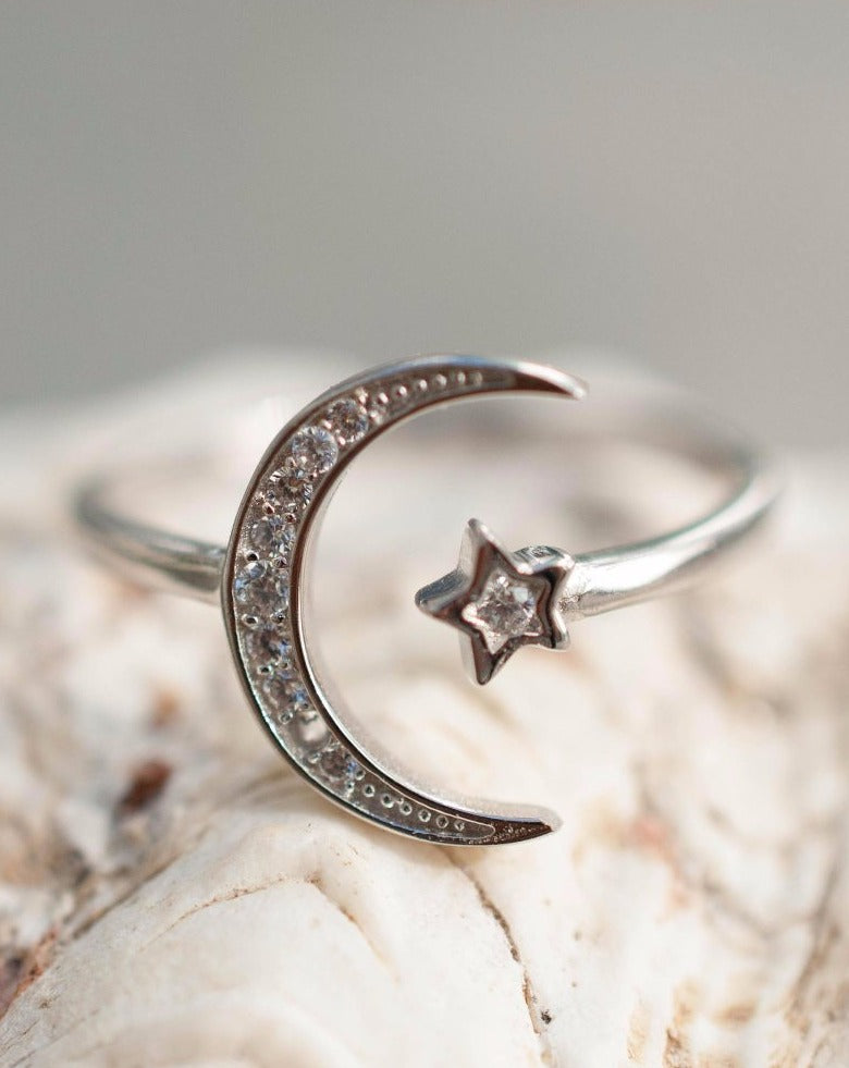 Moon and Star Ring ~ Sterling Silver 925~SMR015 - Maresia Jewelry