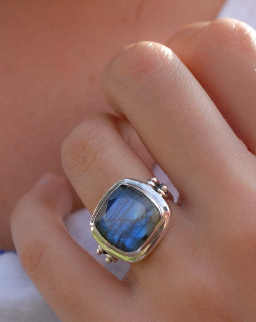 Alice Rainbow Labradorite  Square Ring ~Sterling Silver 925 ~ MR111 - Maresia Jewelry