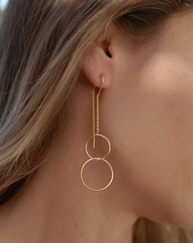 Threader Earrings ~ 18k Gold Vermeil Earrings ~ Circle~  Geometric ~Dangle Earrings ~ Handmade ~ Jewelry ~ Gift for her ~ - Maresia Jewelry