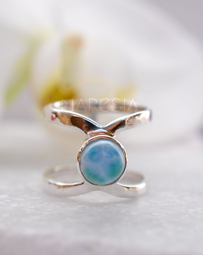 Larimar Double Band Ring ~ Sterling Silver 925 ~ MR007 - Maresia Jewelry