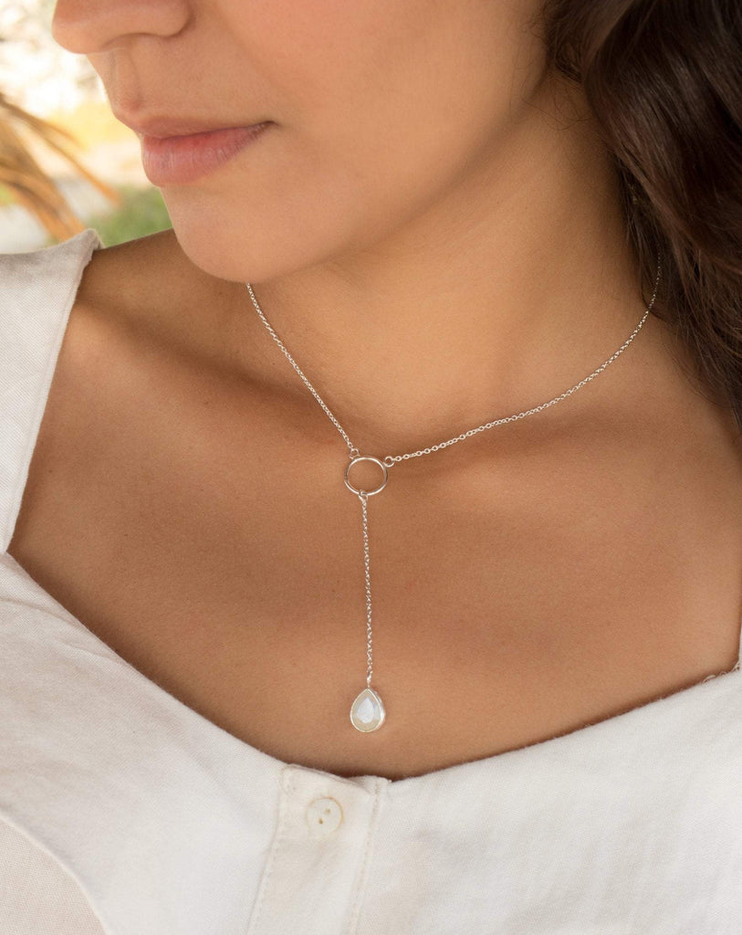 Moonstone Y Necklace ~ Sterling Silver 925 - Maresia Jewelry