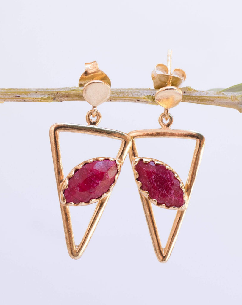 Aqua Chalcedony, Ruby, Blue Chalcedony, Rose quartz Triangle Earrings ~ Gold Vermeil (Gold Plated over Sterling Silver) ~ME061 - Maresia Jewelry