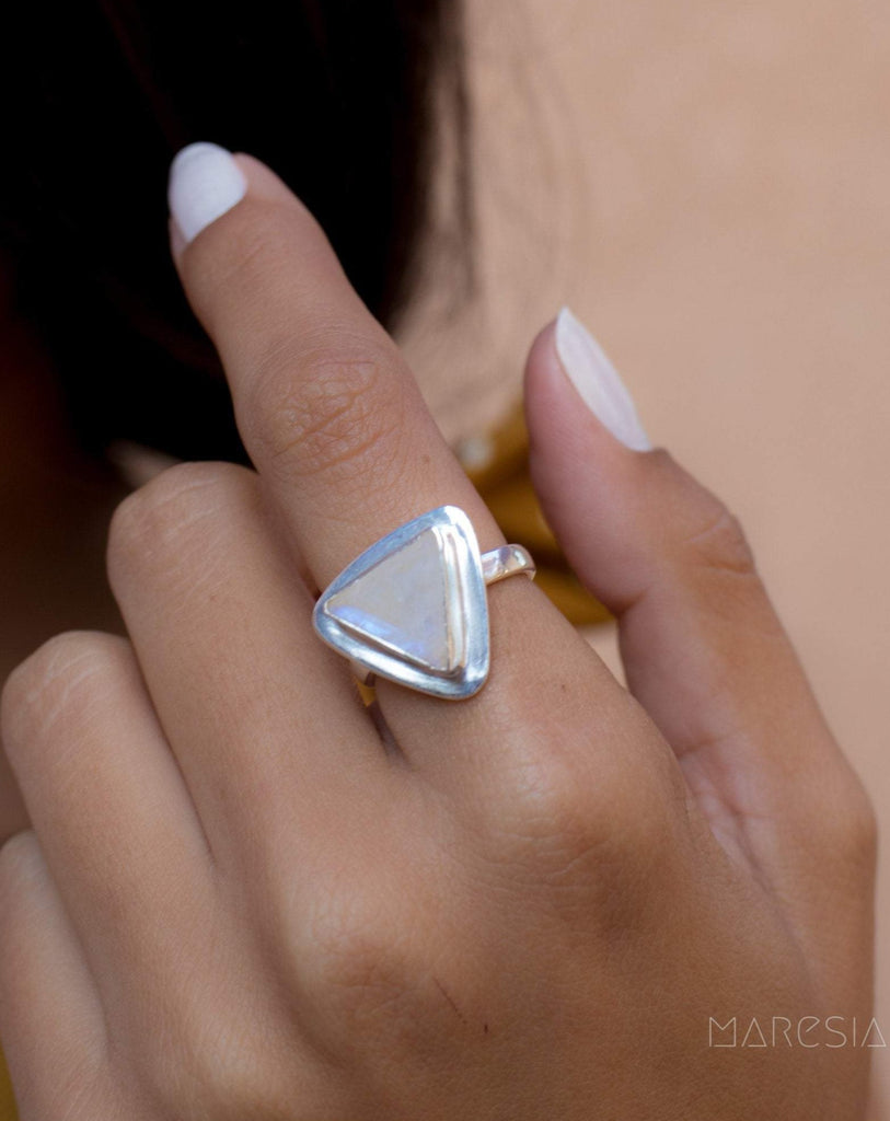 Moonstone Triangle Ring~Sterling Silver 925~MR158 - Maresia Jewelry