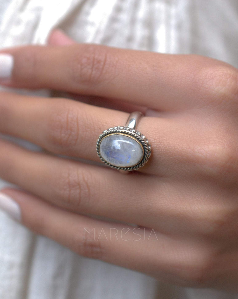 Round Moonstone Ring ~ Sterling Silver 925 Gold Vermeil ~MR026 - Maresia Jewelry