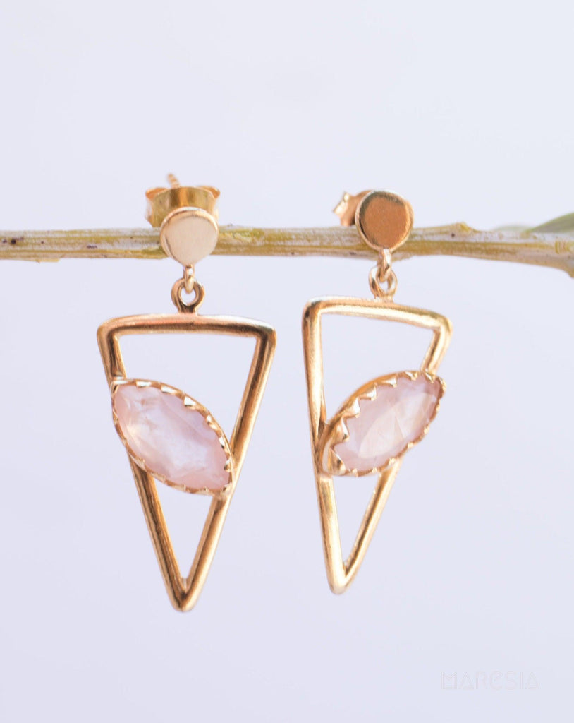 Aqua Chalcedony, Ruby, Blue Chalcedony, Rose quartz Triangle Earrings ~Gold Vermeil (Gold Plated over Sterling Silver)~ ME061 - Maresia Jewelry