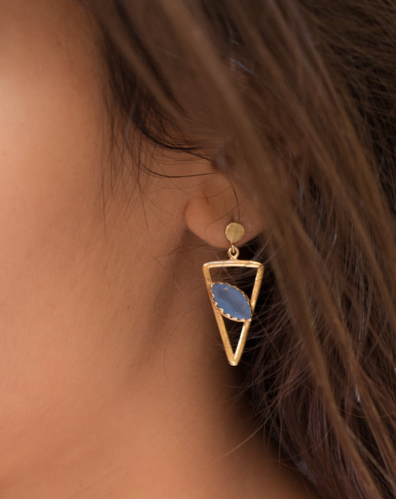 Aqua Chalcedony, Ruby, Blue Chalcedony, Rose quartz Triangle Gold Vermeil Earrings ~ ME061 - Maresia Jewelry