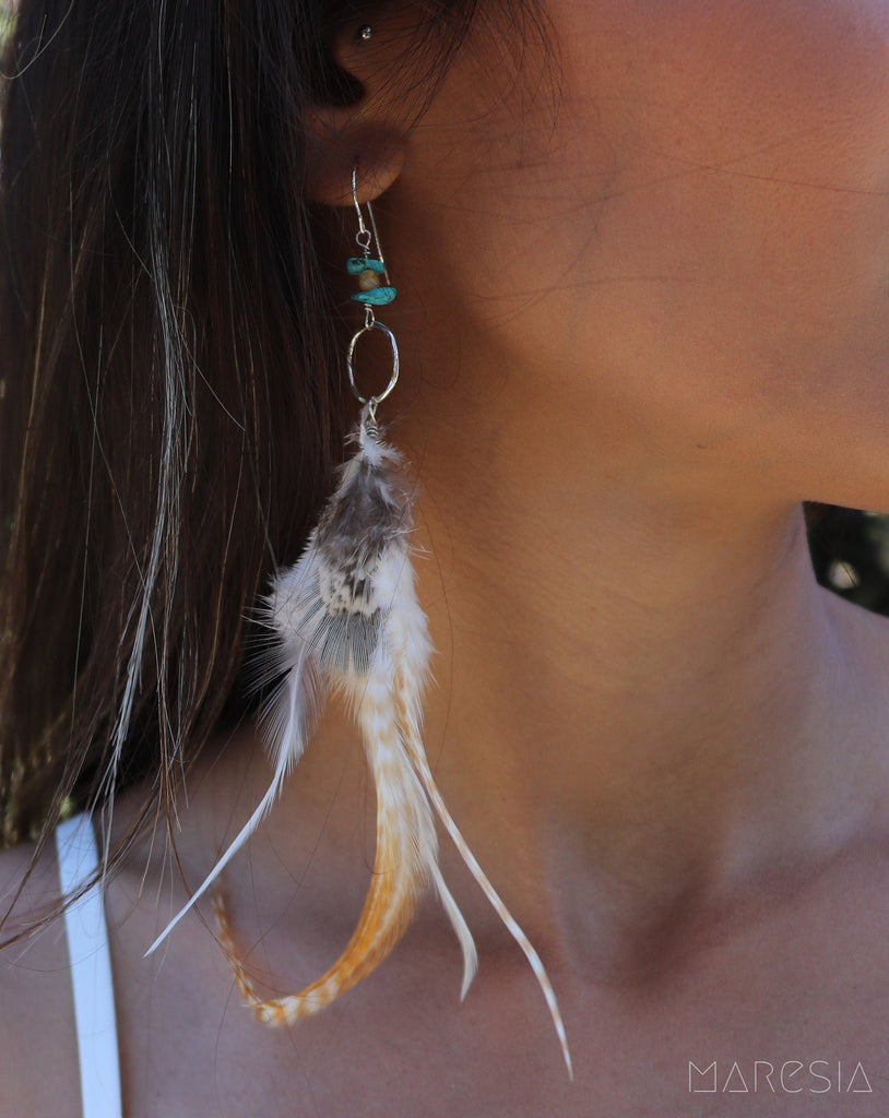 Feather Turquoise Earrings ~ Sterling Silver 925 - Maresia Jewelry