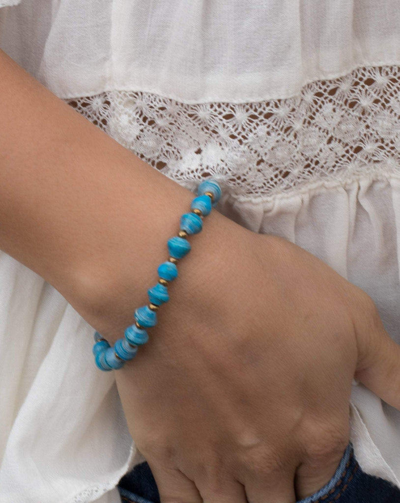Blue Paper Beads Elastic Bracelet ~ LB018