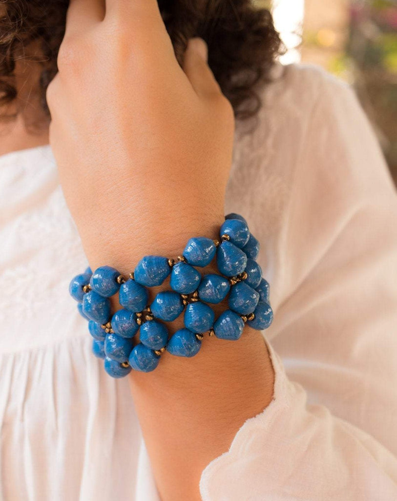 Blue Paper Beads Elastic Bracelet ~ LB022