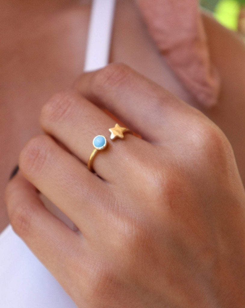 Star Turquoise Ring  ~ 18k Gold Plated  ~MR058 - Maresia Jewelry