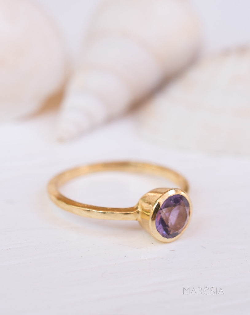 Amethyst Gold Ring ~ 18k Gold Plated ~ MR213