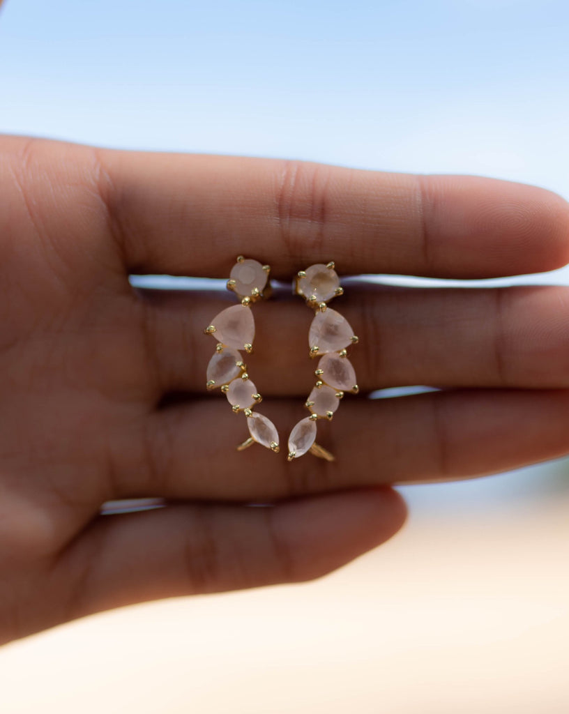 Rose Quartz Ear Climber Earrings ~ Stud ~ Jewelry ~ 18k Gold Plated ~ Natural ~ Minimalist Everyday ~ Gift for Her ~ Boho ~ Hippie ~ ME153