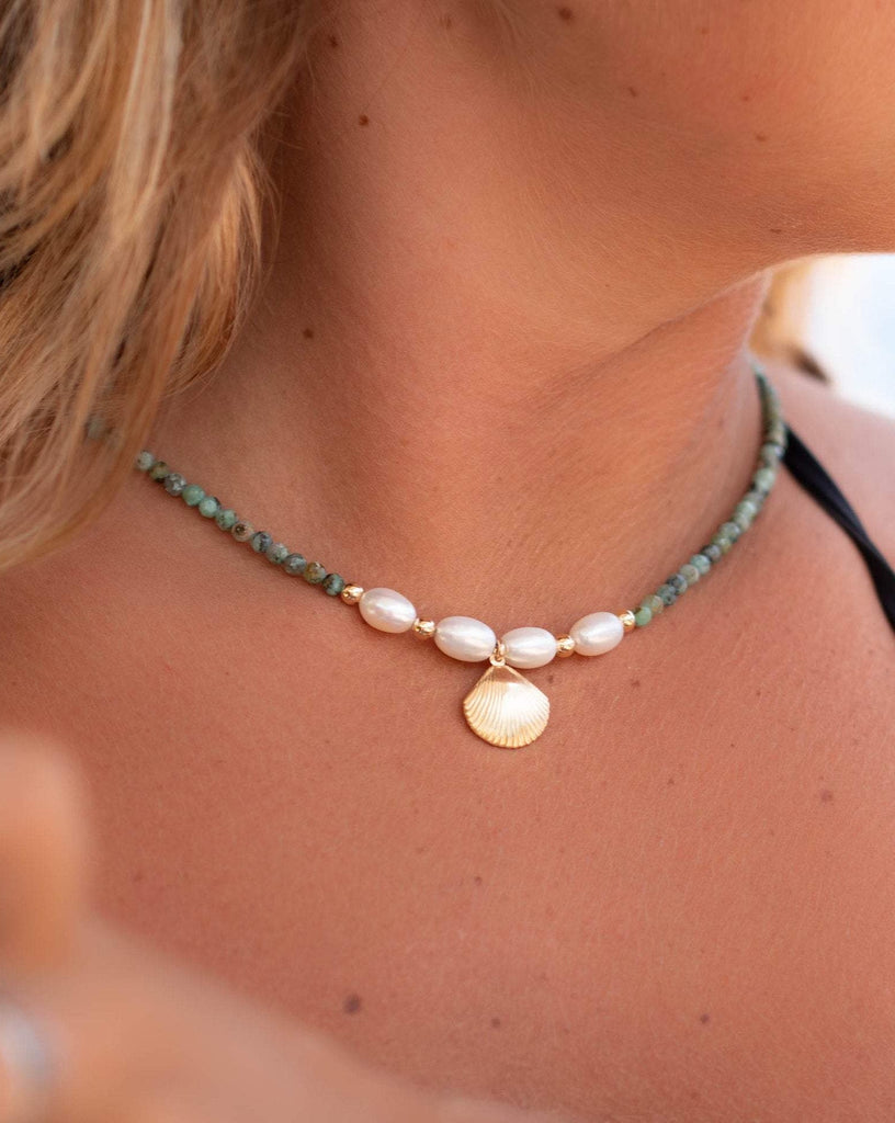 Green Jasper and Pearl necklace~ Sterling Silver 925 or Gold Filled ~ Choker ~ Jewelry ~ Gift For Her ~ Minimalist~ Handmade