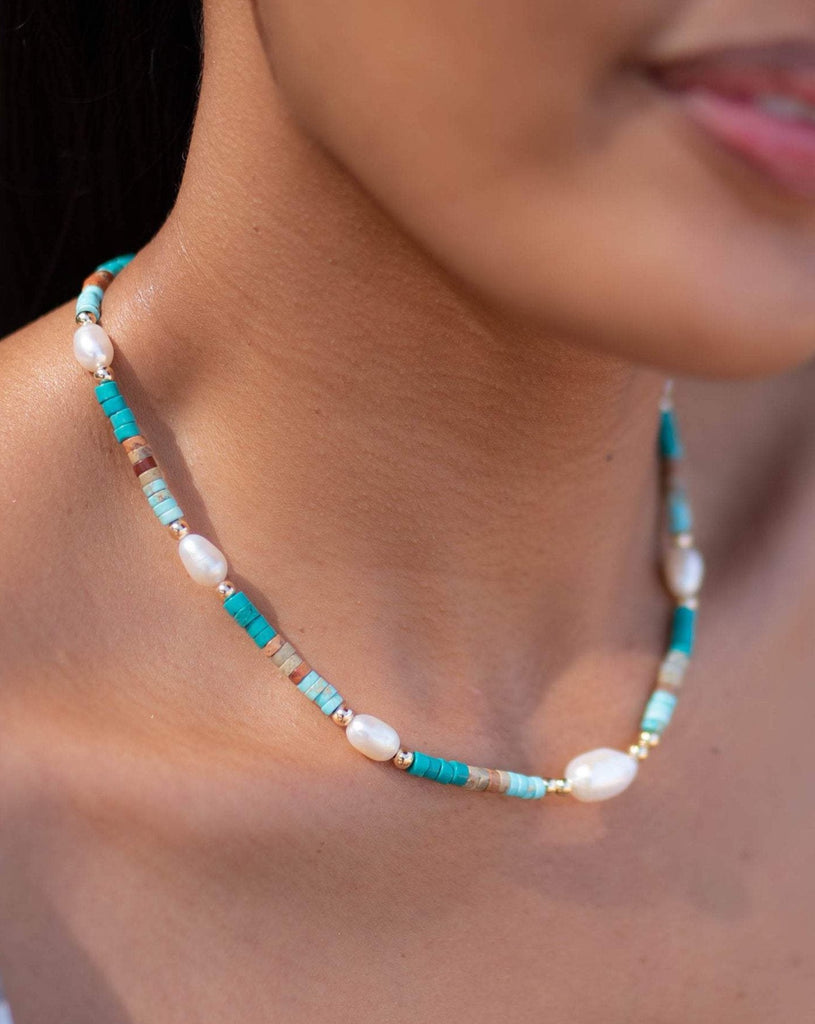 Turquoise and Pearl necklace~ Sterling Silver 925 or Gold Filled ~ Choker ~ Jewelry ~ Gift For Her ~ Minimalist~ Handmade