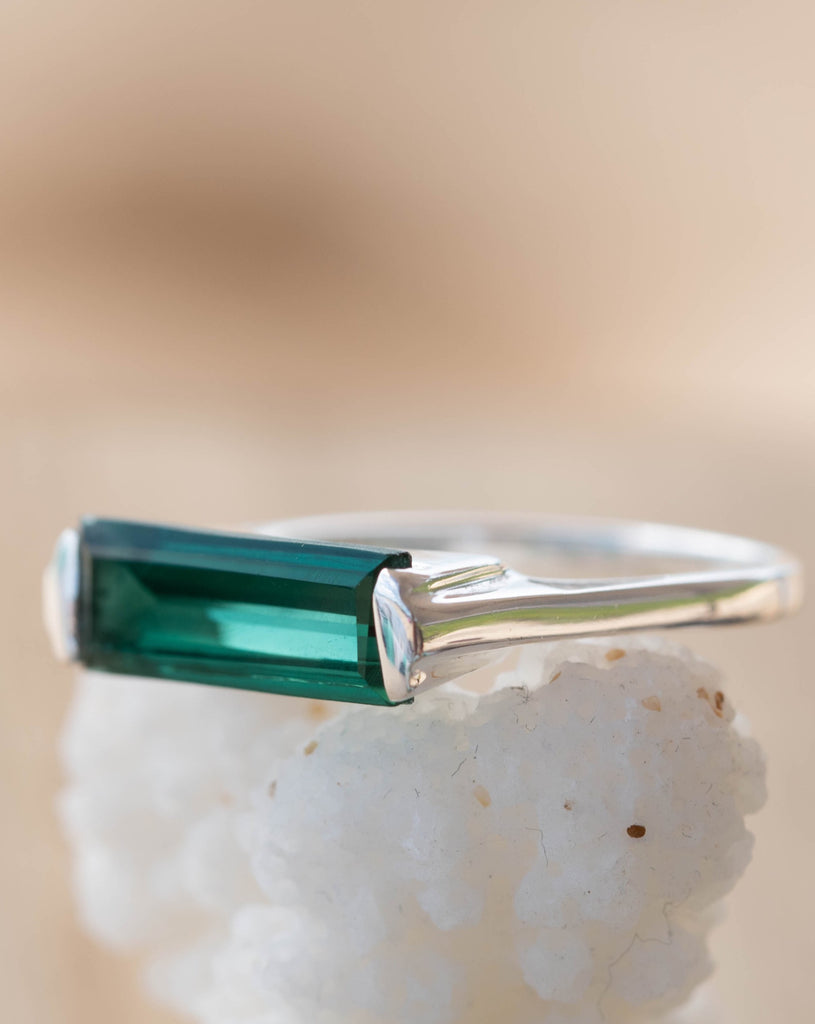 Green Tourmaline Hydro Ring ~ Sterling Silver 925 ~ Rectangular Stone ~ Jewelry ~ Handmade ~ Boho ~ MR231