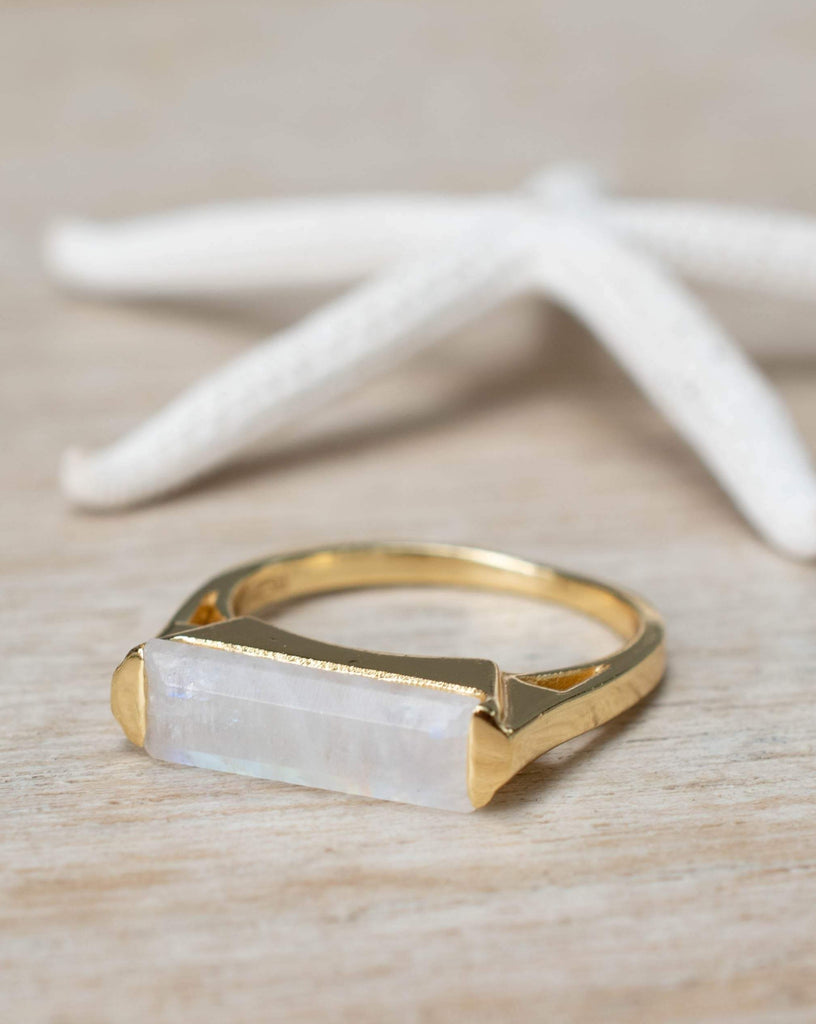 Moonstone Ring ~ Rectangular Stone ~ 18k Gold Plated ~ Jewelry ~ Handmade ~ Stackable ~ Boho ~ MR167