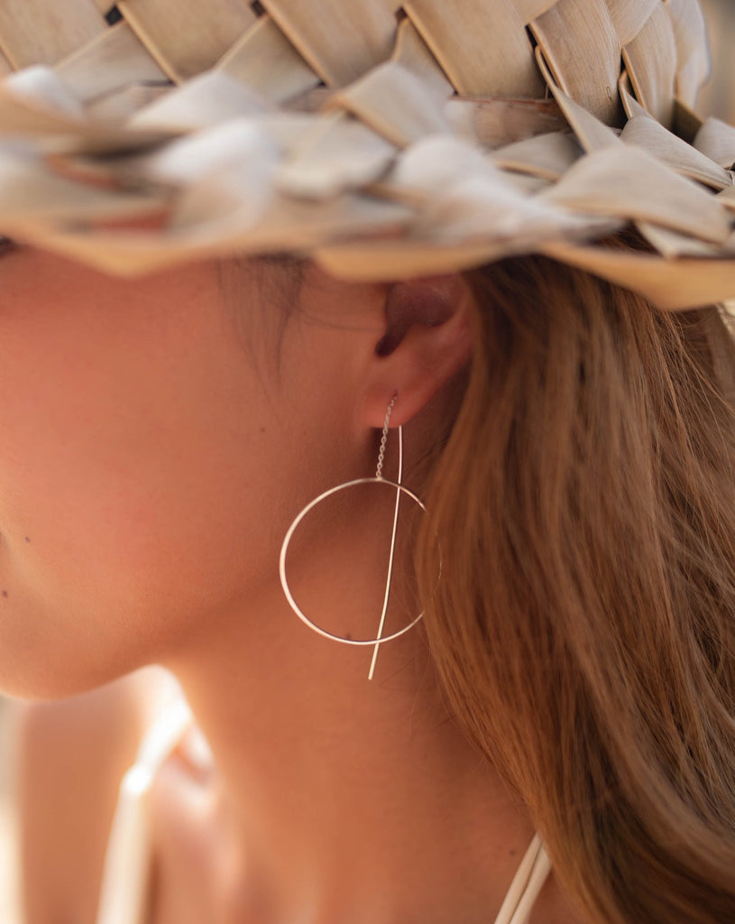 Threader Earrings ~ 18k Gold Plated or Silver Plated  Earrings ~ Circle~  Geometric ~Dangle Earrings ~ Handmade ~ Jewelry ~ ME130B