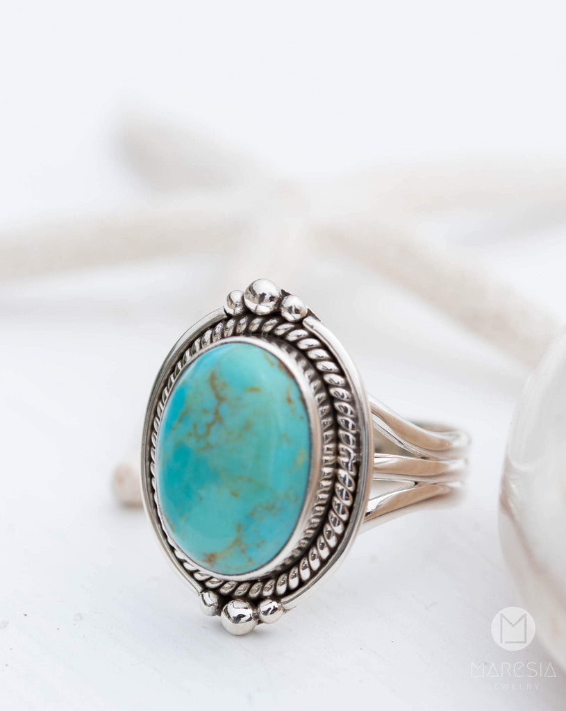 Turquoise Ring ~ Sterling Silver 925 ~ Handmade ~ Statement ~ Hippie ~ Bohemian ~ Jewelry ~Gift For Her ~Gemstone~December Birthstone~ MR262