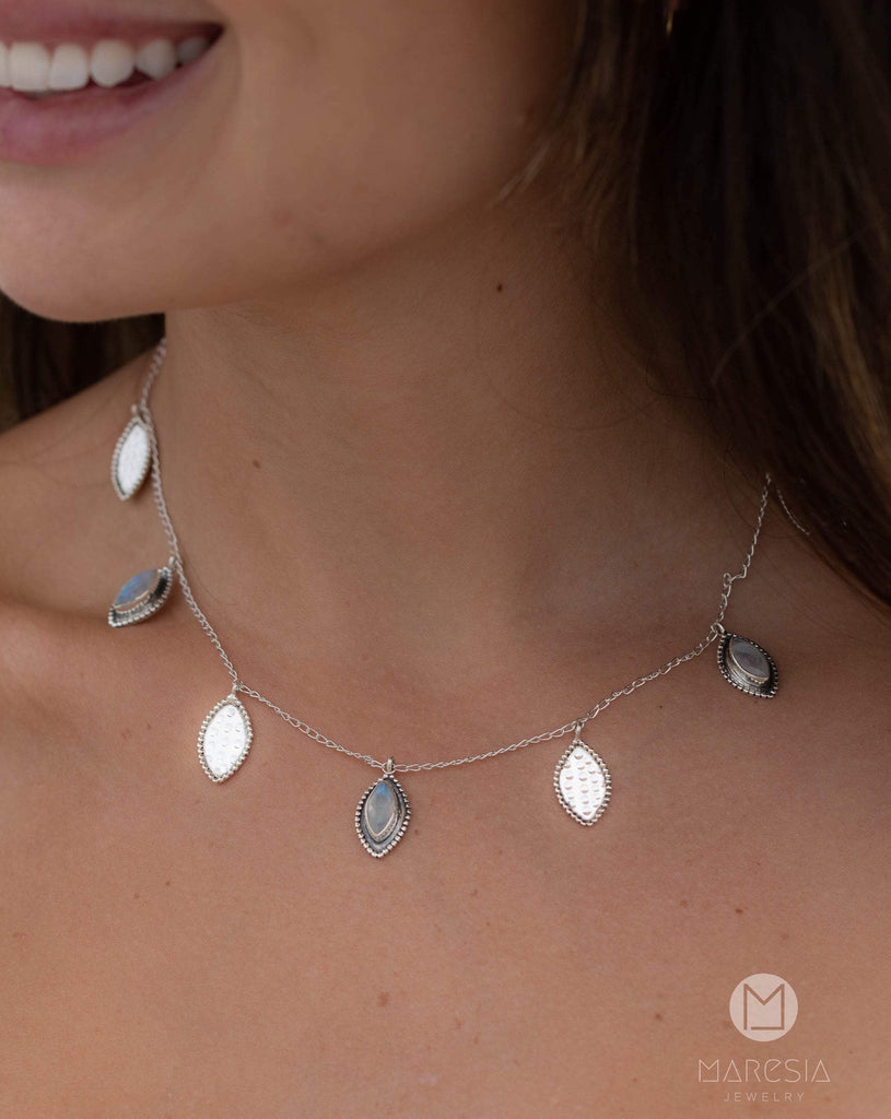 Labradorite or Moonstone Necklace ~ Sterling Silver 925 ~ Gemstone ~Statement ~ Jewelry ~ Minimalist ~ Statement ~ Handmade~ Delicate MN066