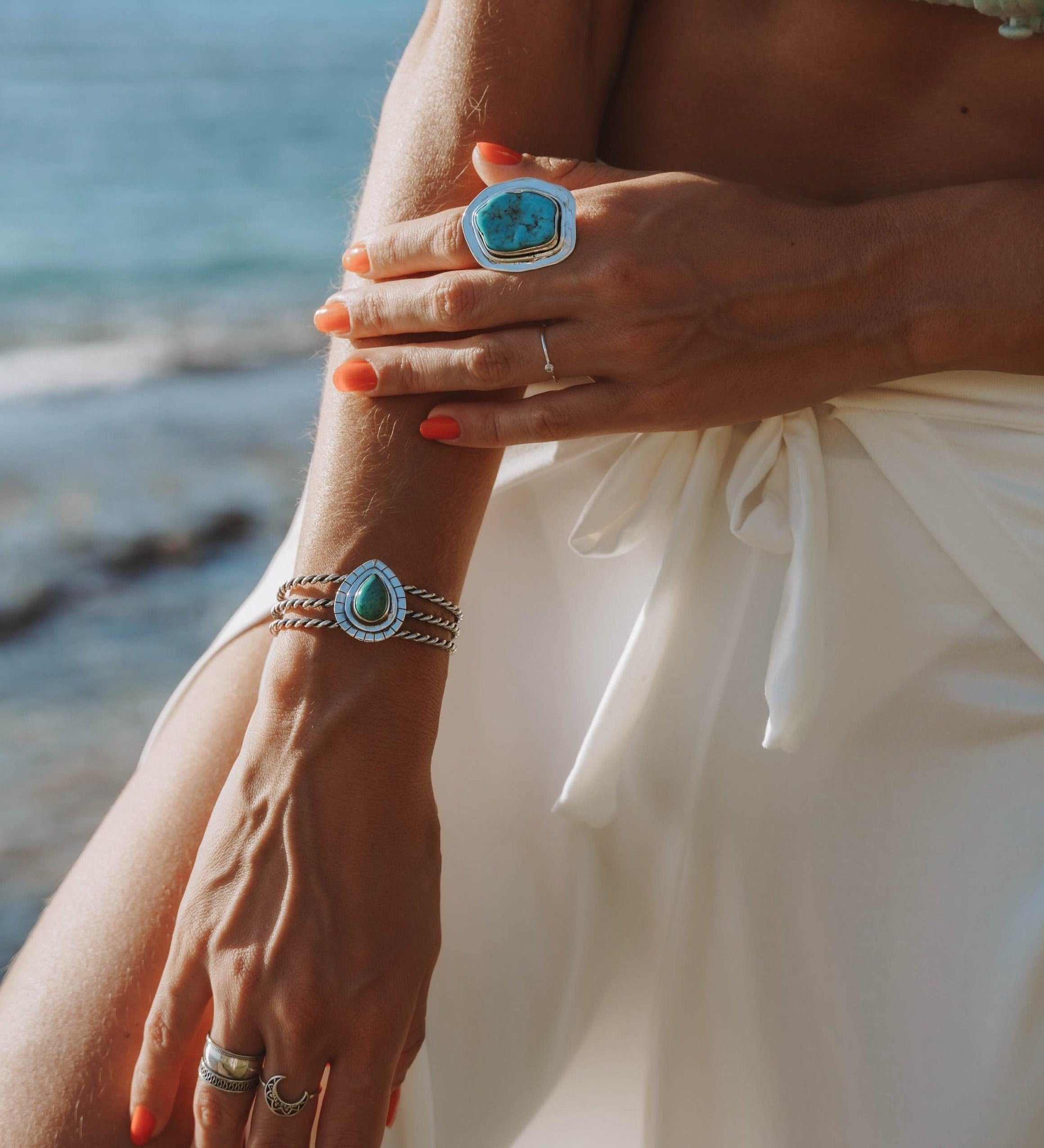 Rough Turquoise Ring ~ Sterling Silver 925 ~ One of a Kind ~ Handmade ~ Statement ~ Jewelry Gift for her~ Boho ~ Hippie ~ Bohemian ~   MR035