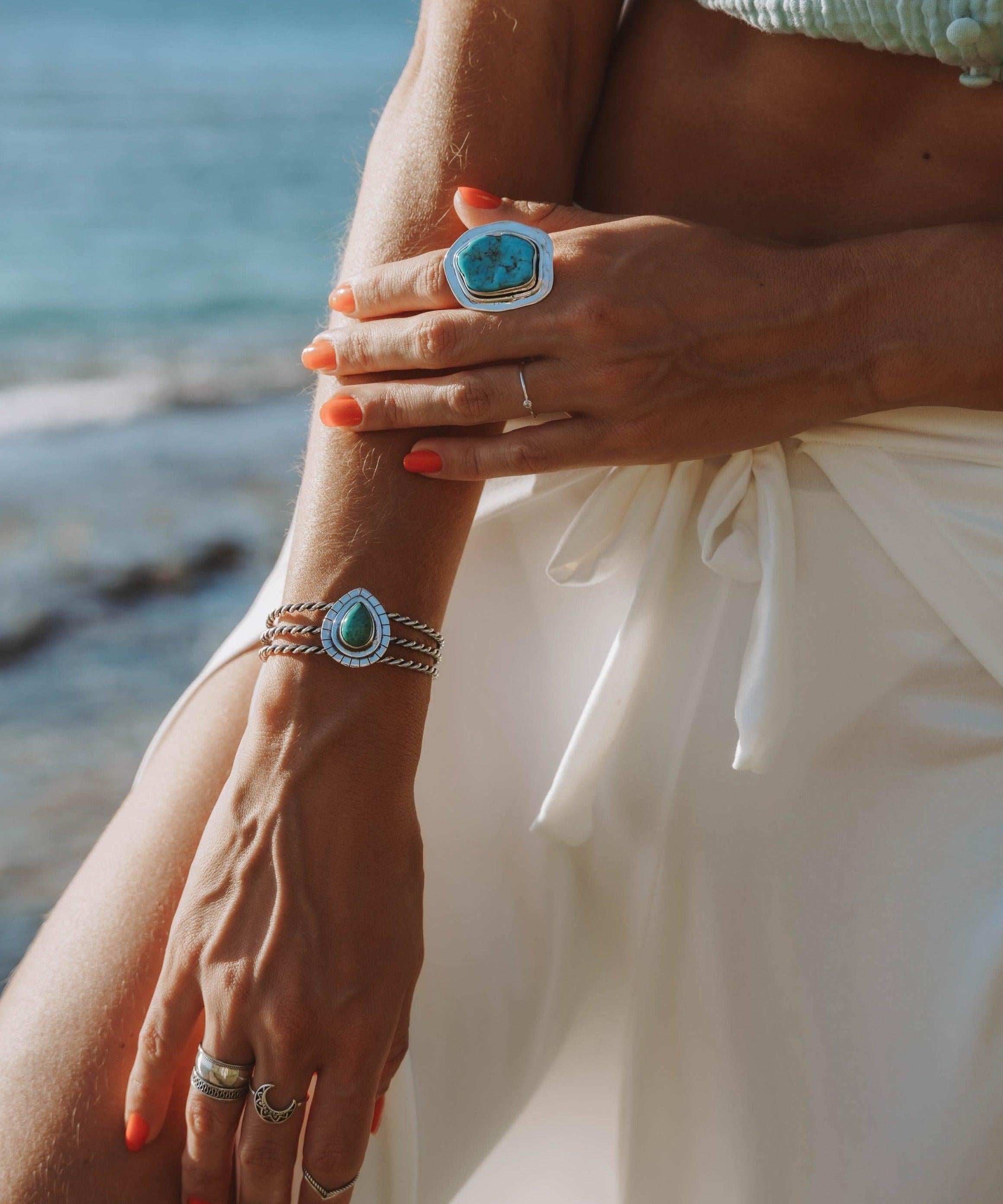 Rough Turquoise Ring ~ Sterling Silver 925 ~ One of a Kind ~ Handmade ~ Statement ~ Jewelry Gift for her~ Boho ~ Hippie ~ Bohemian ~   MR035