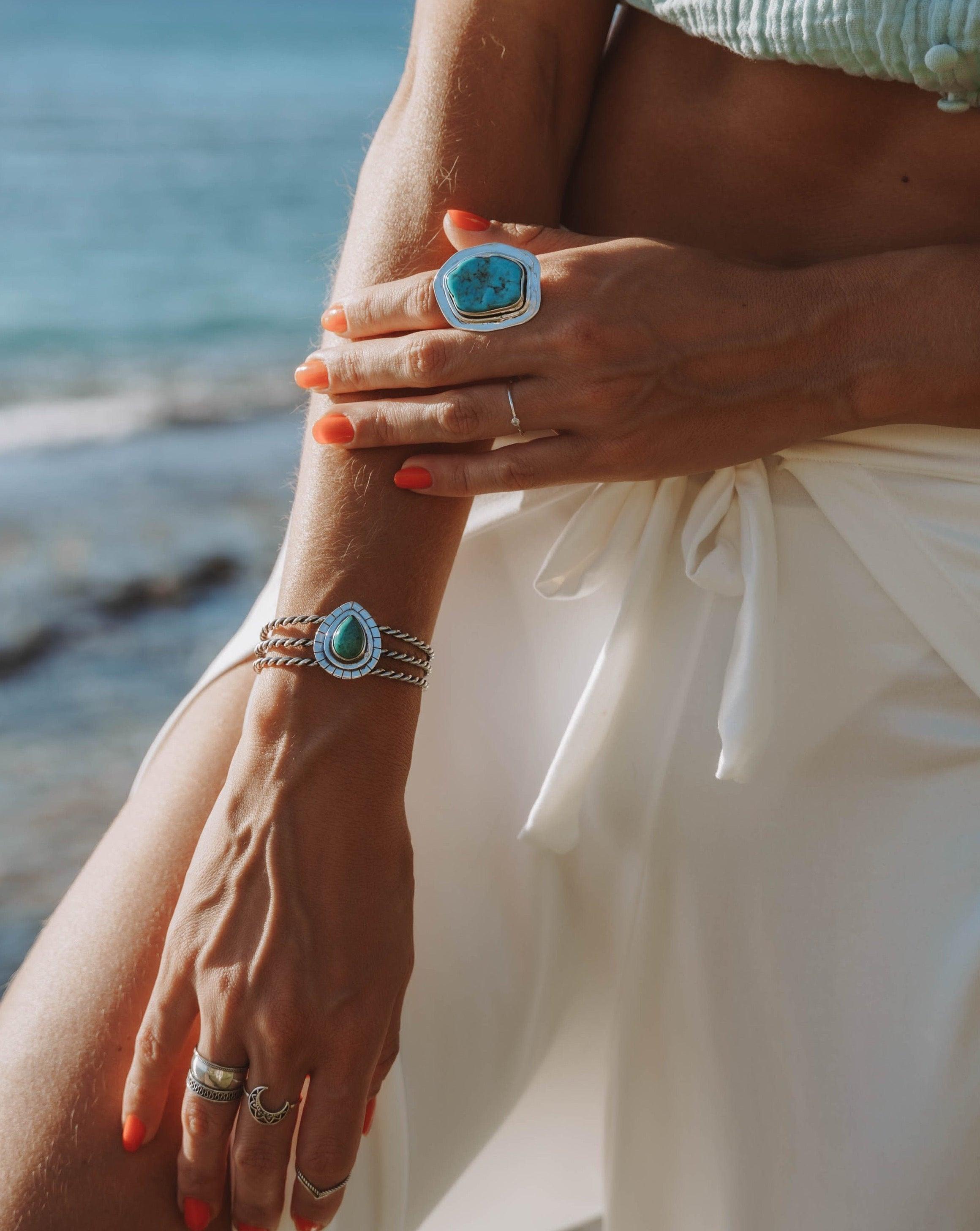 Rough Turquoise Ring ~ Sterling Silver 925 ~ One of a Kind ~ Handmade ~ Statement ~ Jewelry Gift for her~ Boho ~ Hippie ~ Bohemian ~   MR035