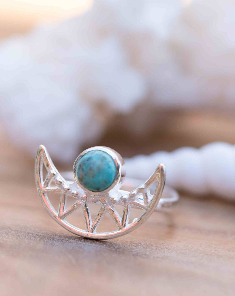 Turquoise Ring ~ Sterling Silver 925 ~ Half Moon ~ Handmade ~ Gemstone ~ Statement~ December Birthstone Boho MR129