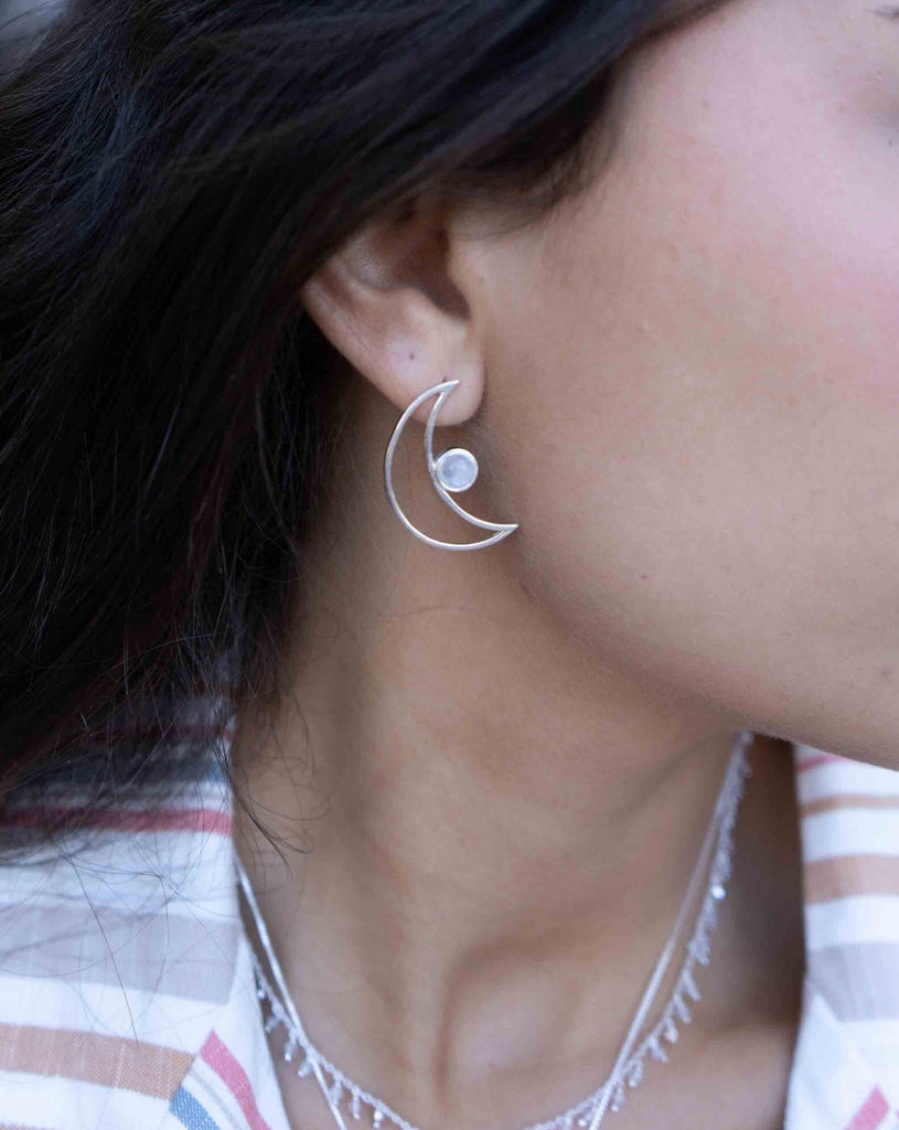 Half Moon Moonstone Earrings ~ Sterling Silver 925  ~ Gemstone ~ Post ~ Stud ~Handmade ~ Jewelry ~ Gift For Her ~ Maresia ME161