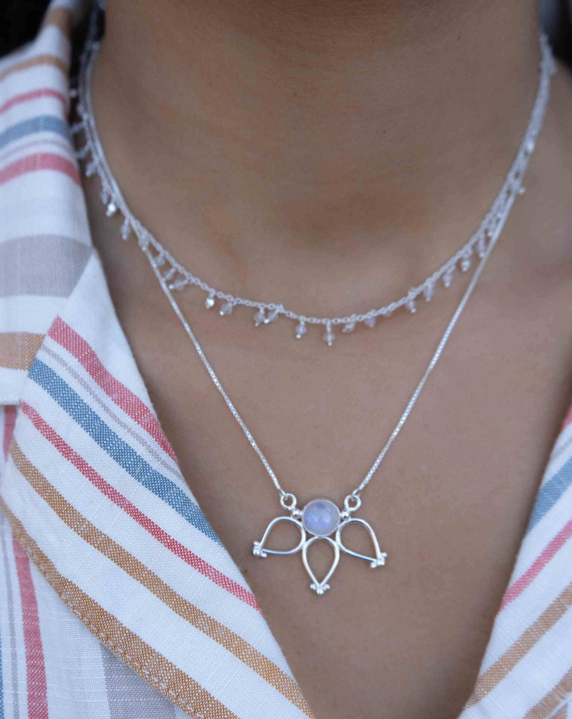 Moonstone Lotus Flower Necklace (only) ~ Sterling Silver 925 ~Jewelry  ~ Minimalist~ Handmade~ Thin Chain~ Delicate ~Layered ~ MN077