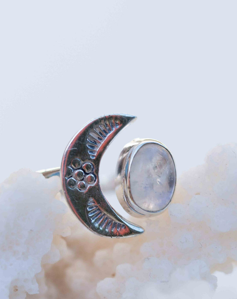 Moonstone Ring ~ Sterling Silver 925 ~Handmade ~Adjustable~ Crescent ~Half Moon ~Boho ~Hippie~ June Birthstone~ Bohemian~Gift For Her~ MR290