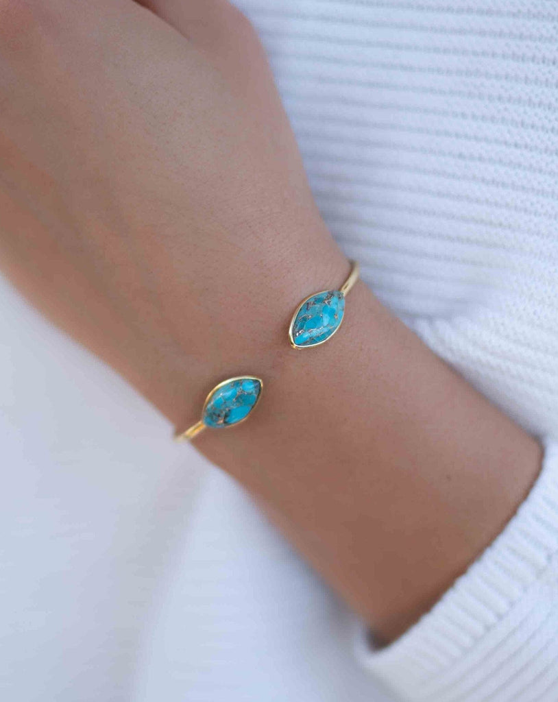 Copper Turquoise Adjustable Bracelet ~ Gold Plated 18k ~ Handmade ~Statement  Hippie ~Bohemian ~Jewelry ~Gift For Her ~Gemstone ~Body MB037