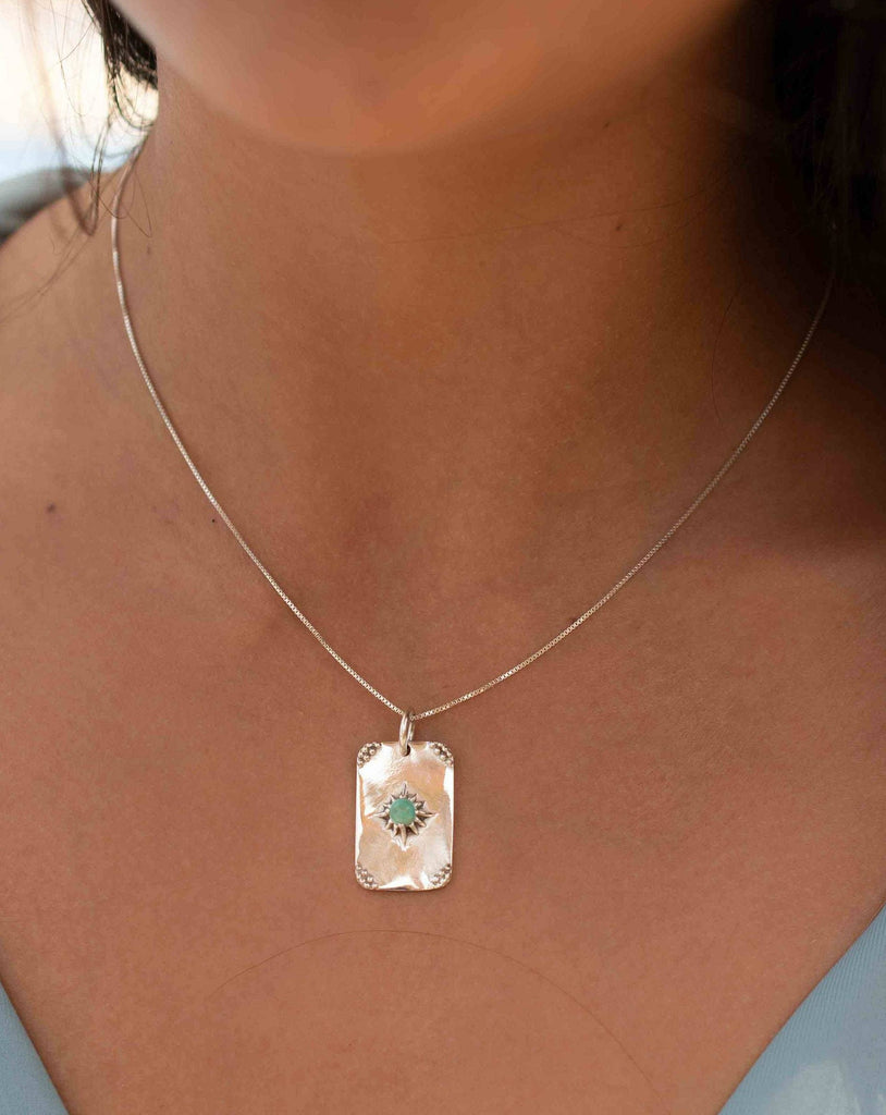 Turquoise or Moonstone Pendant ~ Rectangular ~ Sterling Silver 925  ~ Delicate ~ Bohemian ~  Charm ~ MN082