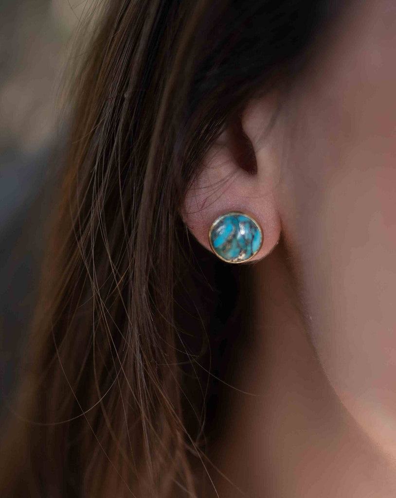 Copper Turquoise Earrings ~ Stud ~ Jewelry ~ 18k Gold Plated ~ Natural ~ Minimalist Everyday ~ Gift for Her ~ Boho ~ Hippie ~ ME0