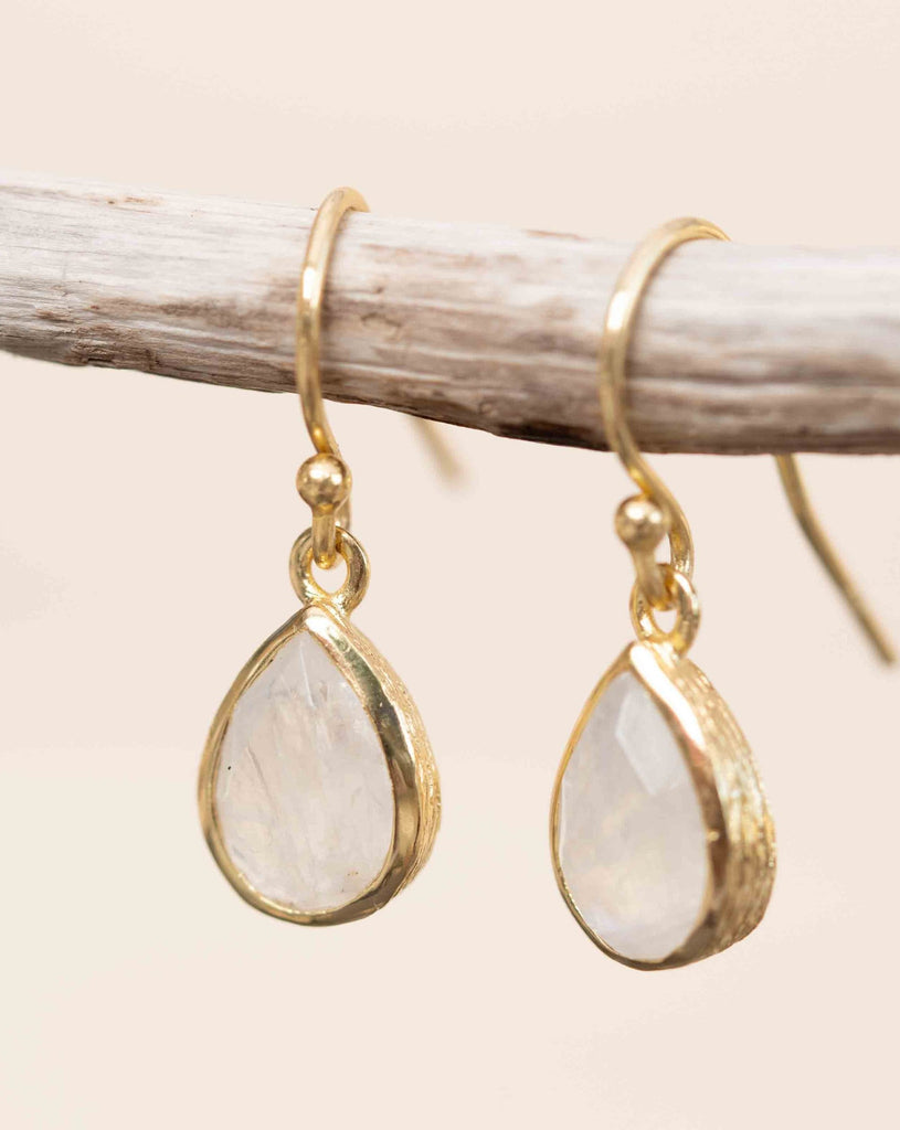Moonstone Tear Drop  Earrings ~ Gold Plated ~Dangle ~ Jewelry  ~ Natural ~ Organic ~ Everyday~ Delicate~ minimalist Boho ~ Hippie ~ ME188