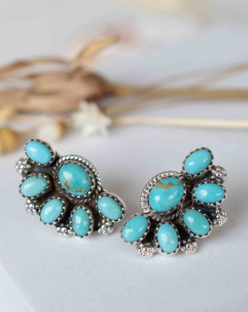 Turquoise Earrings ~ Gemstone ~ Post ~ Stud ~ Sterling Silver 925 ~ Jewelry ~ Blue ~ Handmade~ Statement earrings ~ME012